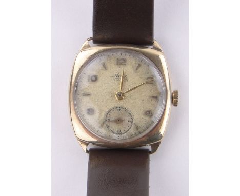 A gents Avia gold cushion cased wristwatch,c. 1960s, case width 26 mm, working order