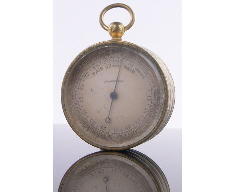 An unusual Victorian double sided travelling barometer / thermometer with inset mother of pearl compass,diameter 2"