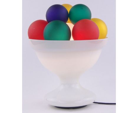 A Retro white glass lamp ornament with coloured glass balls,diameter 12", height 16"