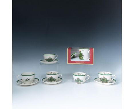 Features a mug and coaster set in its unopened original box measuring 7"L x 4"W x 4.25"H, 5 tea cups each measuring 4.5"L x 3