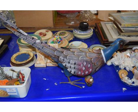 Modern metal model of a pheasant and a small model sparrow