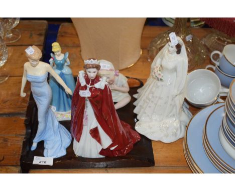 Mixed Lot: Various assorted figurines, to include Royal Worcester and Royal Doulton plus a further crumb tray and brush