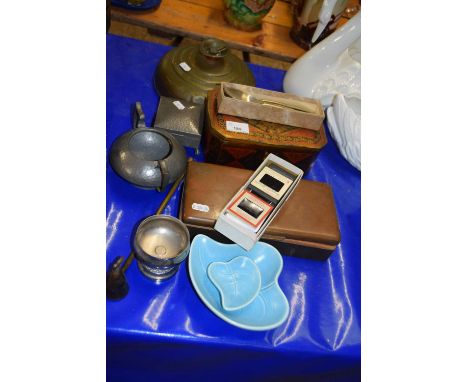 Mixed Lot:  Vintage copper hot water bottle, copper mounted cigarette box, pewter wares and other assorted items