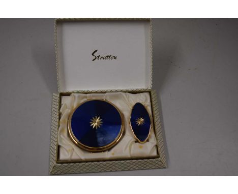 Boxed Stratton powder compact and lipstick holder