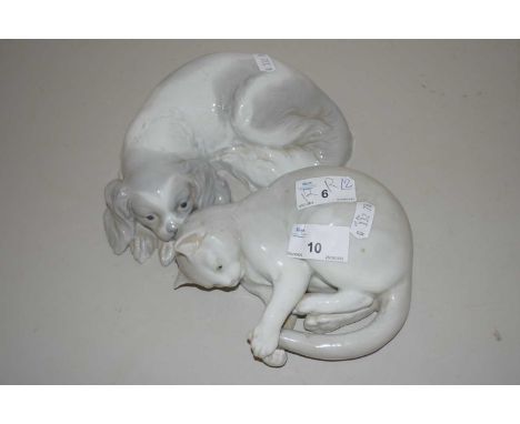 Porcelain model of a Spaniel and a further model of a cat