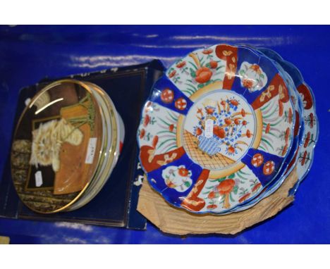 Collection of Royal Worcester cat plates together with Japanese Imari plates and others