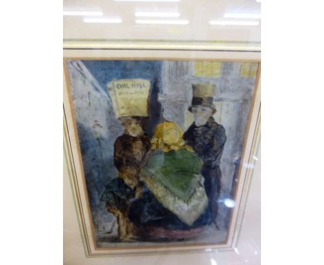 John Leech (British, 1817-1864), Poor family on a London street corner, oil on card sketch, unsigned, 7½ x 5 5/8in. (19 x 14.