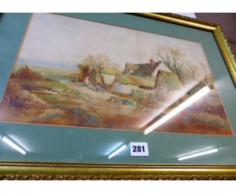 Mary K. Green watercolour of a figure outside a farmstead, signed and dated 1907, 