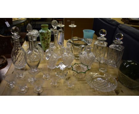 A collection of glass including decanters, claret jug, Art Deco decanter &amp; glasses set etc., 