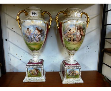 A pair of Sitzendorf porcelain Paris-style vases., 