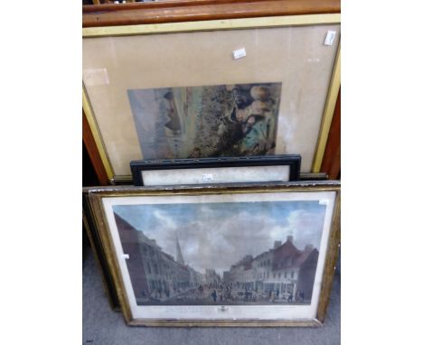 Chichester aquatint by M. Dubourg; Morning an engraving by M Dubourg; a lithograph by John Leach; plus two other prints, all 
