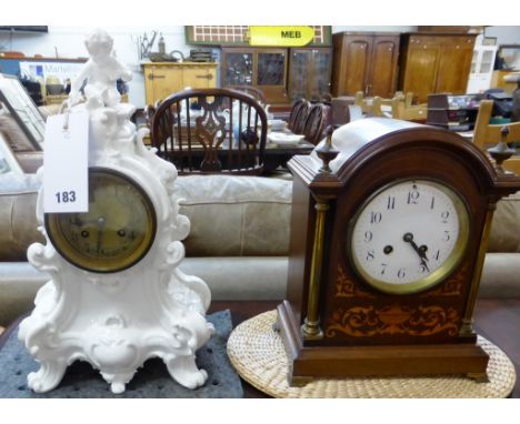 An Edwardian mahogany and marquetry eight day mantel clock, the movement by Samuel Marti, Paris, no. 4819 5 2', striking the 