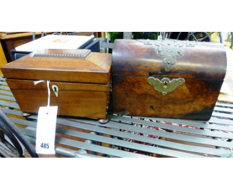 A George IV rosewood tea caddy, sarcophagus form, the interior with single lidded compartment and replaced glass bowl, on tur