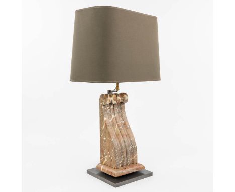 A table lamp with a base made of marble in the shape of a console. (20 x 20 x 45 cm)