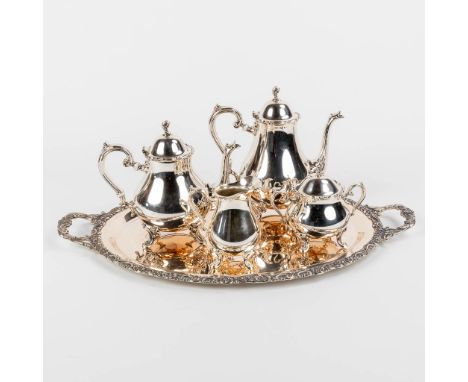 A coffee and tea service made of silver-plated metal and made by WMF. (39 x 63 x 25 cm)