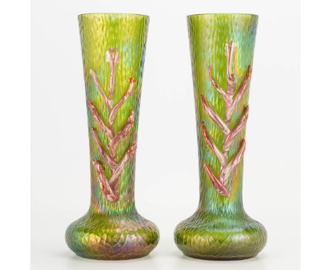 Pallme Kšnig a pair of p‰te de verre vases in art nouveau style. (27 x 11 cm)