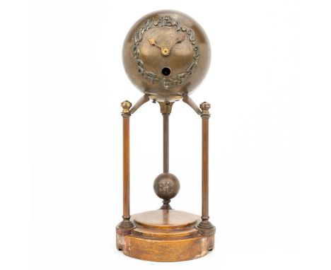 An antique table clock with a ball made in art nouveau style, Amsterdam School, around 1900. (26 x 11 cm)