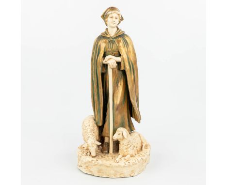 A statue of a sheepherder made of faience in art deco style and made by Bernard Bloch, R. Dubitsky. Bohemia, the first half o