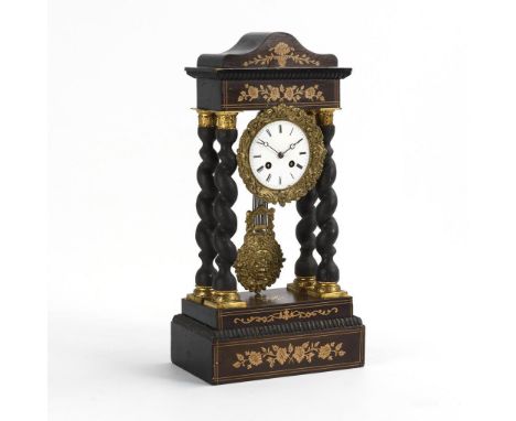  Spätbiedermeier-Säulenuhr. Frankreich. Mitte 19. Jh."L[]s Japy fils" gemarktes Werk mit Halbstundenschlag auf Glocke, Werknr