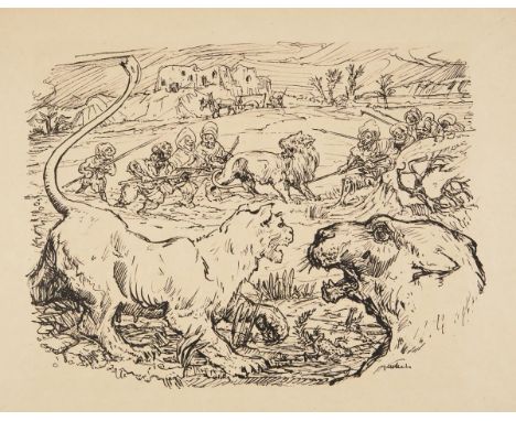                     KUBIN,             Alfred(1877 Leitmeritz - 1959 Zwickledt)    LöwenjagdLithographie. Im Stein signiert. 