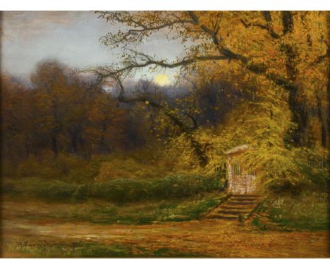                     HOFFMANN-FALLERSLEBEN,             Franz(1855 Weimar - 1927 Berlin)    Landschaft mit GartentorÖl/Holz. L