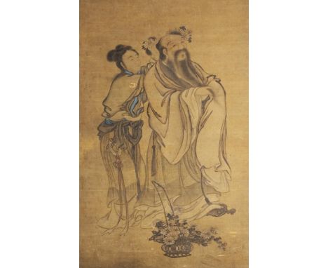 Rollbild "Chrysanthemen im Haar". 18.- 19. Jahrhundert, Qing-Dynastie, Qianlong-Jiaqing-Zeit. China.Tuschzeichnung auf Papier