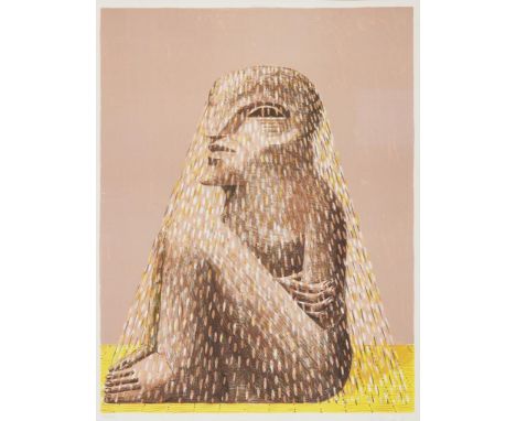                     ANTES,             Horst(*1936 Heppenheim)    Sitzende Figur mit SchleierFarblithographie. Signiert. 61 x
