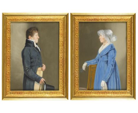             Zwei Biedermeier-BildnisseJe Gouache. Je unsigniert, je verso Vermerk "Im 48.ten Jahre". 1. H. 19. Jh. Je 43 x 32