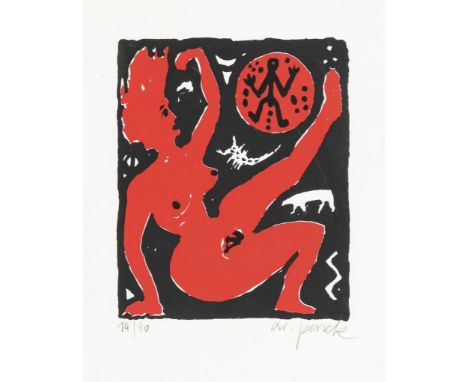                     PENCK,             A. R.(1939 Dresden - 2017 Zürich)    "Für Bitterfeld"Farbsiebdruck auf Bütten. Bleisti