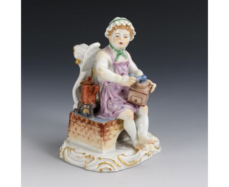 Amor als Köchin. Meissen. Schwertermarke, Jahreszeichen 1975, 1. Wahl. Modell-Nr.: 73048 (alt K 117). Entwurf: 1876.         