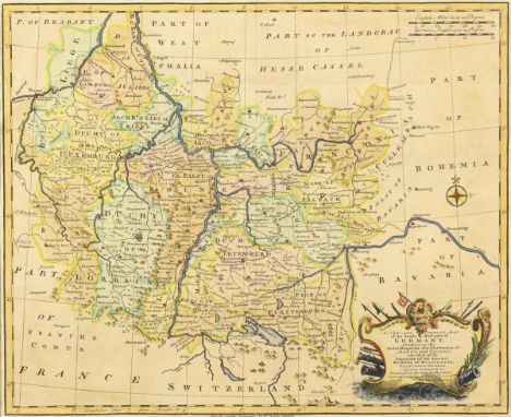                     BOWEN,             Emanuel(1714 - 1767 London)    Historische Landkarte von SüdwestdeutschlandKolorierter