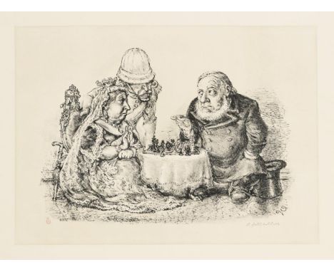                     WEBER,             Andreas Paul(1893 Arnstadt - 1980 Schretstaken)    "Ohm Krüger und die Queen"Lithograf