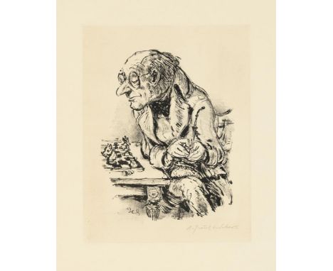                     WEBER,             Andreas Paul(1893 Arnstadt - 1980 Schretstaken)    "Der Schachspieler (II)"Lithografie