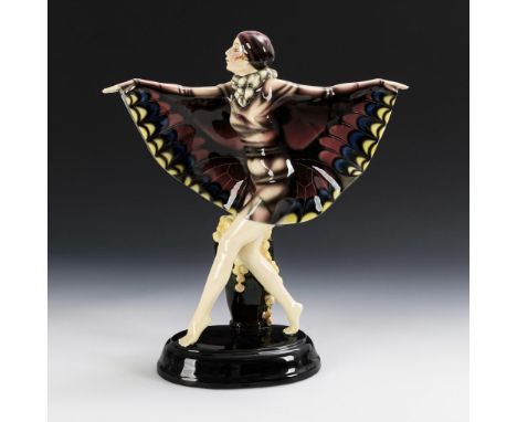 "Der Gefangene Vogel". Wiener Manufaktur Friedrich Goldscheider. Stempelmarke GS 19 mit Zusatz "Hand Decorated", ca. 1922-194