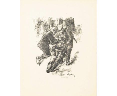                     LIEBERMANN,             Max(1847 Berlin - 1935 Berlin)    "Verwundung"Original-Lithografie. Im Druck sign