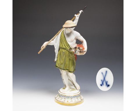 Große Figur: Fischer. Meissen. 1885-1923. Modell-Nr. N 146 (neue Form-Nr. 73670).             Höhe: 45 cm.             Modell