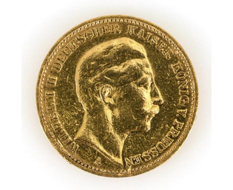 20 Mark Preußen.             Gold. 8 g.             "Wilhelm II Deutscher Kaiser Koenig v. Preussen", 1894, M&uuml;nzst&auml;