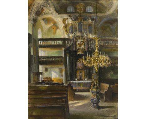                     HUTH,             Franz(1876 Pößneck - 1970 Weimar)    "Ordenskirche in Bayreuth"Pastell. Rechts unten si