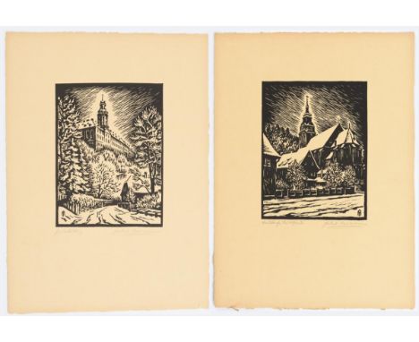                     NEUMANN,             Herbert    2 Werke: "Heidecksburg" und "Stadtkirche Rudolstadt"2 Holzschnitte. Je mi