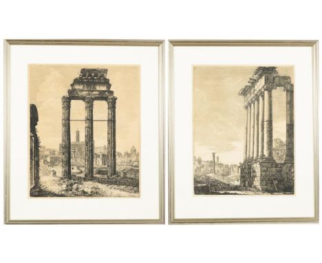                     ROSSINI,             Luigi(1790 Ravenna - 1857 Rom)    Ansicht von 2 antiken Ruinen römischer Bauwerke2 R