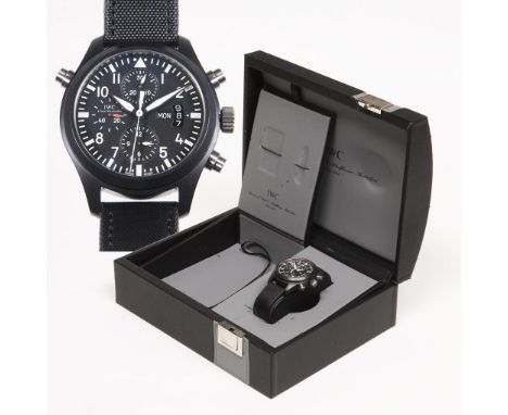  Flieger-Armbanduhr: Doppelchronograph. IWC SCHAFFHAUSEN. Referenz-Nr. 3786, Gehäuse-Nr. 3180376. Keramik, Edelstahlboden. ø 