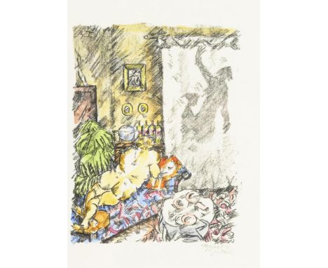                     TAPPERT,             Georg(1880 Berlin - 1957 Berlin)    "Posinsky auf der Lauer"Aquarellierte Lithografi