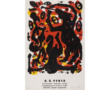                     PENCK A.R., (1939 Dresden - 2017 Zürich)    Figürliche CompositionFarbserigraphie. Signiert. 99 x 66 cm. 