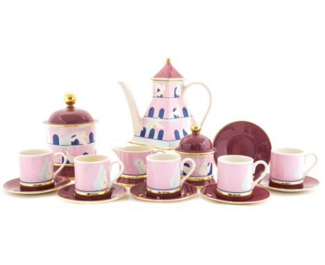 A Carlton Ware novelty tea set comprising of teapot, biscuit barrel, five cups, six saucers, lidded sugar bowl, and milk jug,