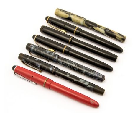 Conway Stewart 286 fountain pen, Onoto blue grey marbled fountain pen, Osmiroid 65, black and red versions, Unique Junior etc