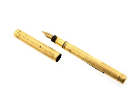 Swan, a Mabie, Todd and Co. gold plated fountain pen, engine turned, 1920s