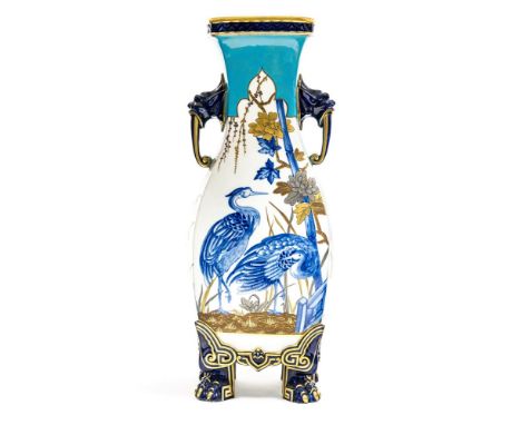 An Aesthetic Movement Royal Worcester vase, in the style of Christopher Dresser, 1877, square section baluster form with moul