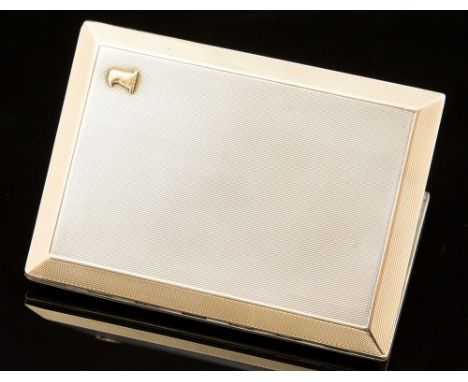 Asprey and Co., an Art Deco silver and gilt cigarette case, engine turned rectangular form, with slide sprung mechanism, Lond