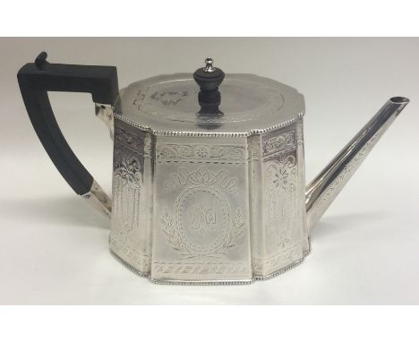 A good Victorian silver bright cut teapot with bead decoration. London. By H&amp;H. Approx. 571 grams. Est. £250 - £300.