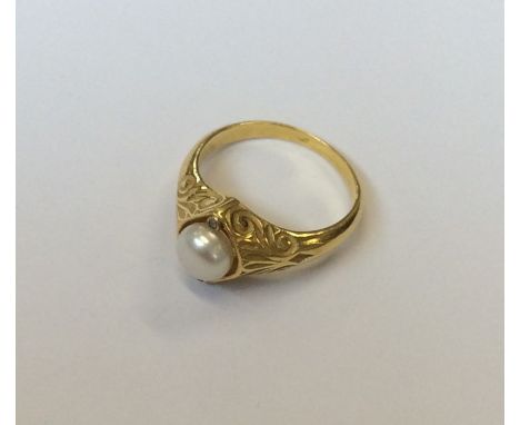 A heavy diamond and pearl gypsy ring. Approx. 6.8 grams. Est. £300 - £400.